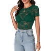 image:imageLYANER Womens Lace Top Cute Short Sleeve Fitted Mesh Sheer T Shirt Going Out Tee TopsDark Green