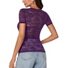 image:imageLYANER Womens Lace Top Cute Short Sleeve Fitted Mesh Sheer T Shirt Going Out Tee TopsDark Purple