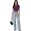 image:imageLYANER Womens Lace Top Cute Short Sleeve Fitted Mesh Sheer T Shirt Going Out Tee TopsDark Purple