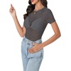 image:imageLYANER Womens Lace Top Cute Short Sleeve Fitted Mesh Sheer T Shirt Going Out Tee TopsDeep Grey