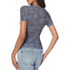 image:imageLYANER Womens Lace Top Cute Short Sleeve Fitted Mesh Sheer T Shirt Going Out Tee TopsDusty Blue