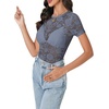image:imageLYANER Womens Lace Top Cute Short Sleeve Fitted Mesh Sheer T Shirt Going Out Tee TopsDusty Blue