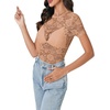image:imageLYANER Womens Lace Top Cute Short Sleeve Fitted Mesh Sheer T Shirt Going Out Tee TopsKhaki