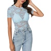 image:imageLYANER Womens Lace Top Cute Short Sleeve Fitted Mesh Sheer T Shirt Going Out Tee TopsLight Blue