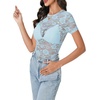 image:imageLYANER Womens Lace Top Cute Short Sleeve Fitted Mesh Sheer T Shirt Going Out Tee TopsLight Blue