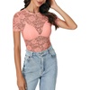 image:imageLYANER Womens Lace Top Cute Short Sleeve Fitted Mesh Sheer T Shirt Going Out Tee TopsLight Pink