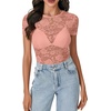 image:imageLYANER Womens Lace Top Cute Short Sleeve Fitted Mesh Sheer T Shirt Going Out Tee TopsLight Pink