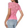image:imageLYANER Womens Lace Top Cute Short Sleeve Fitted Mesh Sheer T Shirt Going Out Tee TopsLight Pink01