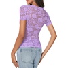 image:imageLYANER Womens Lace Top Cute Short Sleeve Fitted Mesh Sheer T Shirt Going Out Tee TopsLight Purple
