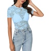 image:imageLYANER Womens Lace Top Cute Short Sleeve Fitted Mesh Sheer T Shirt Going Out Tee TopsPale Blue