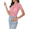 image:imageLYANER Womens Lace Top Cute Short Sleeve Fitted Mesh Sheer T Shirt Going Out Tee TopsPink