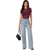 image:imageLYANER Womens Lace Top Cute Short Sleeve Fitted Mesh Sheer T Shirt Going Out Tee TopsPlum Purple