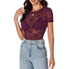 image:imageLYANER Womens Lace Top Cute Short Sleeve Fitted Mesh Sheer T Shirt Going Out Tee TopsPlum Purple