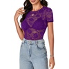 image:imageLYANER Womens Lace Top Cute Short Sleeve Fitted Mesh Sheer T Shirt Going Out Tee TopsPurple