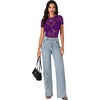 image:imageLYANER Womens Lace Top Cute Short Sleeve Fitted Mesh Sheer T Shirt Going Out Tee TopsPurple