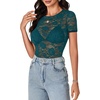 image:imageLYANER Womens Lace Top Cute Short Sleeve Fitted Mesh Sheer T Shirt Going Out Tee TopsTeal