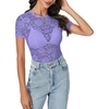 image:imageLYANER Womens Lace Top Cute Short Sleeve Fitted Mesh Sheer T Shirt Going Out Tee TopsViolet