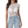 image:imageLYANER Womens Lace Top Cute Short Sleeve Fitted Mesh Sheer T Shirt Going Out Tee TopsWhite