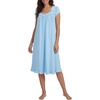 image:imageLYANER Womens Lace Trim Button Sweetheart Neck Short Sleeve Ruched Casual Midi NightdressBlue