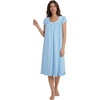 image:imageLYANER Womens Lace Trim Button Sweetheart Neck Short Sleeve Ruched Casual Midi NightdressBlue