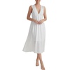 image:imageLYANER Womens Lace Trim Deep V Neck Sleeveless Ruched Double Layered Sexy Midi NightdressWhite