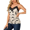 image:imageLYANER Womens Lace Trim V Neck Camisole Adjustable Strap Undershirt Tank Stretch Fitted Cami TopBlack Floral Print