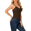 image:imageLYANER Womens Lace Trim V Neck Camisole Adjustable Strap Undershirt Tank Stretch Fitted Cami TopBrown