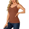 image:imageLYANER Womens Lace Trim V Neck Camisole Adjustable Strap Undershirt Tank Stretch Fitted Cami TopCaramel