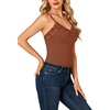 image:imageLYANER Womens Lace Trim V Neck Camisole Adjustable Strap Undershirt Tank Stretch Fitted Cami TopCaramel