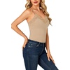 image:imageLYANER Womens Lace Trim V Neck Camisole Adjustable Strap Undershirt Tank Stretch Fitted Cami TopKhaki