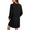 image:imageLYANER Womens Lace Trim V Neck Long Sleeve Pleated Ribbed Knit Loose Sleepwear NightgownBlack