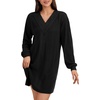 image:imageLYANER Womens Lace Trim V Neck Long Sleeve Pleated Ribbed Knit Loose Sleepwear NightgownBlack