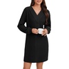 image:imageLYANER Womens Lace Trim V Neck Long Sleeve Pleated Ribbed Knit Loose Sleepwear NightgownBlack