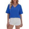 image:imageLYANER Womens Lace Trim V Neck Short Sleeve Dressy Casual Blouse TopsRoyal Blue