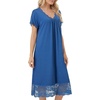 image:imageLYANER Womens Lace Trim V Neck Short Sleeve Ruched Ruffle Casual Midi Nightdress with PocketsBlue