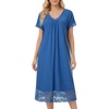 image:imageLYANER Womens Lace Trim V Neck Short Sleeve Ruched Ruffle Casual Midi Nightdress with PocketsBlue