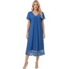 image:imageLYANER Womens Lace Trim V Neck Short Sleeve Ruched Ruffle Casual Midi Nightdress with PocketsBlue