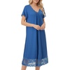 image:imageLYANER Womens Lace Trim V Neck Short Sleeve Ruched Ruffle Casual Midi Nightdress with PocketsBlue