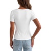 image:imageLYANER Womens Lace V Neck Tie Front Short Sleeve Cut Out Ruched Y2k Sexy Blouse TopsWhite