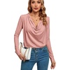 image:imageLYANER Womens Loose Cowl Neck Ruched Stretch Long Sleeve Blouse Shirt TopPink