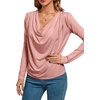 image:imageLYANER Womens Loose Cowl Neck Ruched Stretch Long Sleeve Blouse Shirt TopPink
