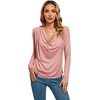 image:imageLYANER Womens Loose Cowl Neck Ruched Stretch Long Sleeve Blouse Shirt TopPink