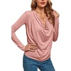 image:imageLYANER Womens Loose Cowl Neck Ruched Stretch Long Sleeve Blouse Shirt TopPink