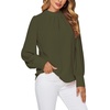 image:imageLYANER Womens Mock Neck Pleated Solid Long Sleeve Blouse Office Shirt TopArmy Green