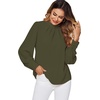 image:imageLYANER Womens Mock Neck Pleated Solid Long Sleeve Blouse Office Shirt TopArmy Green