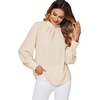 image:imageLYANER Womens Mock Neck Pleated Solid Long Sleeve Blouse Office Shirt TopBeige
