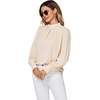 image:imageLYANER Womens Mock Neck Pleated Solid Long Sleeve Blouse Office Shirt TopBeige