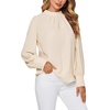 image:imageLYANER Womens Mock Neck Pleated Solid Long Sleeve Blouse Office Shirt TopBeige