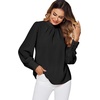 image:imageLYANER Womens Mock Neck Pleated Solid Long Sleeve Blouse Office Shirt TopBlack