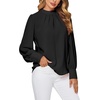 image:imageLYANER Womens Mock Neck Pleated Solid Long Sleeve Blouse Office Shirt TopBlack